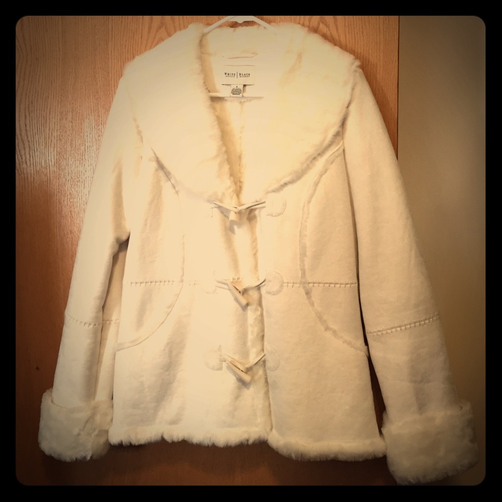White House/Black Market White Faux Fur/Suede Coat